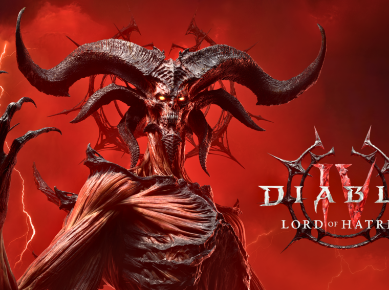 Arte promocional de Diablo IV: Lord of Hatred destacando o Paladino e o confronto iminente com Mefisto.