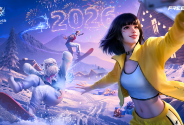 Arte promocional do evento Free Fire Fim de Ano Frifas: Terra dos Sonhos, destacando a paisagem nevada e o Sonhadouro.