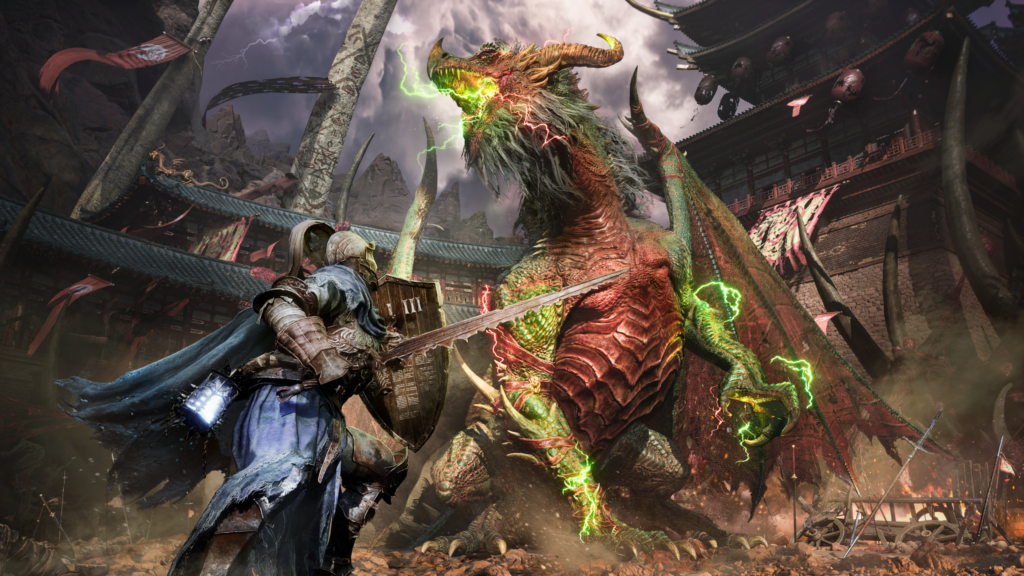 Captura de tela do trailer de Lords of the Fallen II (2026) destacando a mecânica de desmembramento e os gráficos Unreal Engine 5.
