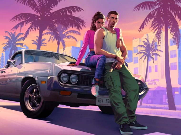 Montagem com os logotipos de GTA 6, Resident Evil Requiem e Marvel's Wolverine sobre um fundo temático de jogos eletrônicos para o calendário de 2026.