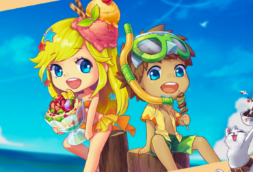 Personagem de Ragnarök Online LATAM utilizando o novo Visual Sensação de Verão com efeito cintilante e a Bóia de Poring em Rune-Midgard.