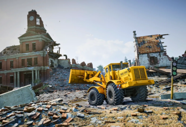 Pá carregadeira de rodas articulada em imagem de cenário no Roadcraft.