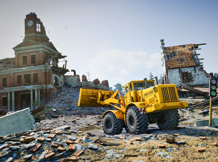 Pá carregadeira de rodas articulada em imagem de cenário no Roadcraft.