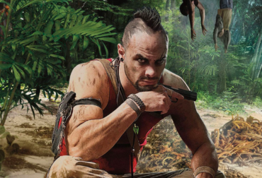 Montagem com Vaas de Far Cry 3, o protagonista de Blood Dragon e Takkar de Far Cry Primal com o selo de 60 FPS para PS5 e Xbox Series.