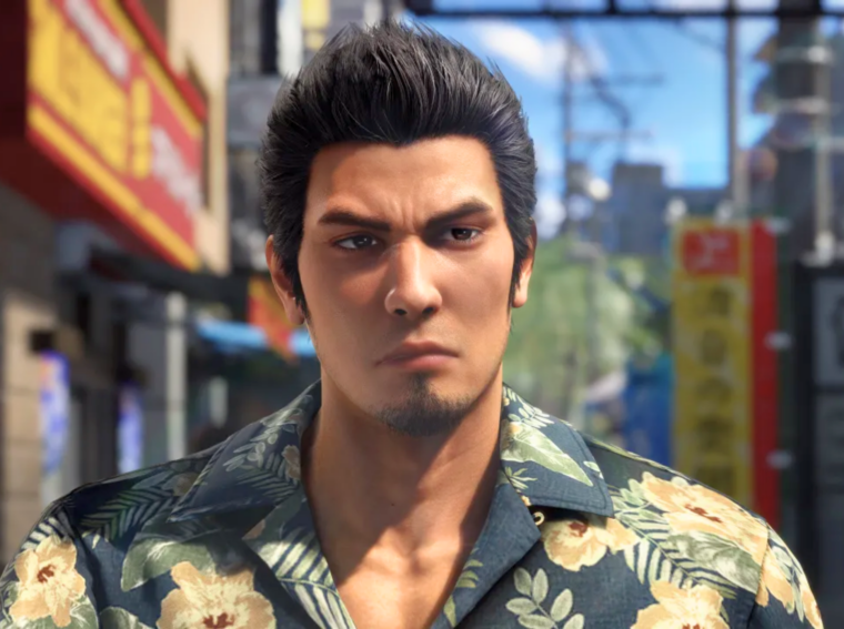 Arte promocional de Yakuza Kiwami 3 & Dark Ties mostrando Kazuma Kiryu em Okinawa e Yoshitaka Mine em Kamurocho, com logo da SEGA ao fundo.