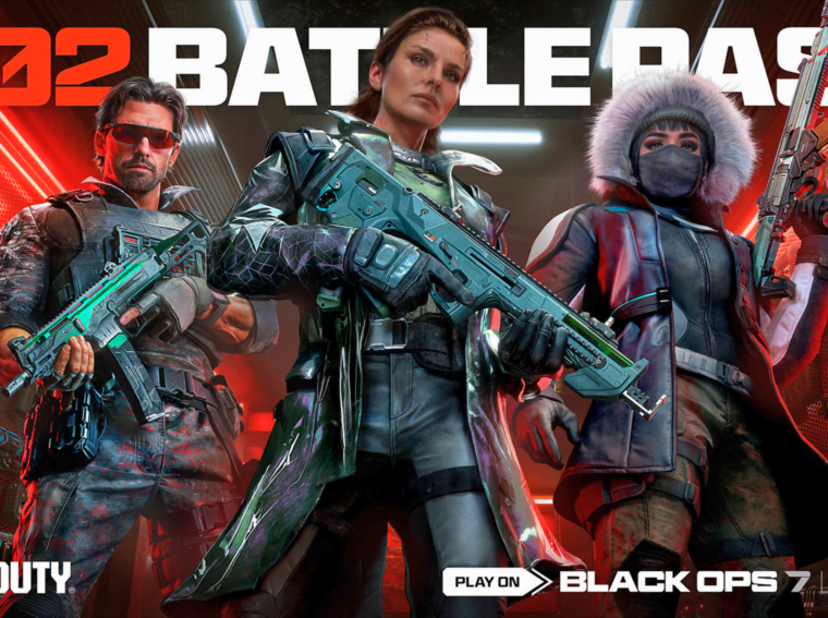 Arte promocional da Temporada 2 de Call of Duty Black Ops 7 mostrando os novos operadores Victoria Atwood e Phantom com as novas armas REV-46 e EGRT-17.