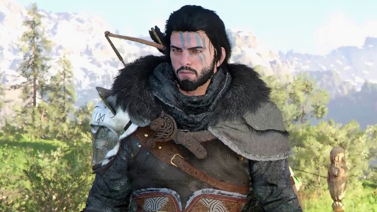 Imagem de Kliff, protagonista de Crimson Desert, em posição de combate com armadura detalhada, destacando os gráficos da Pearl Abyss.