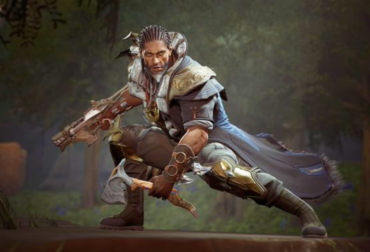 O novo Sentinela Ekon em sua forma humana e transformada em Lobo-terrível no jogo Highguard.