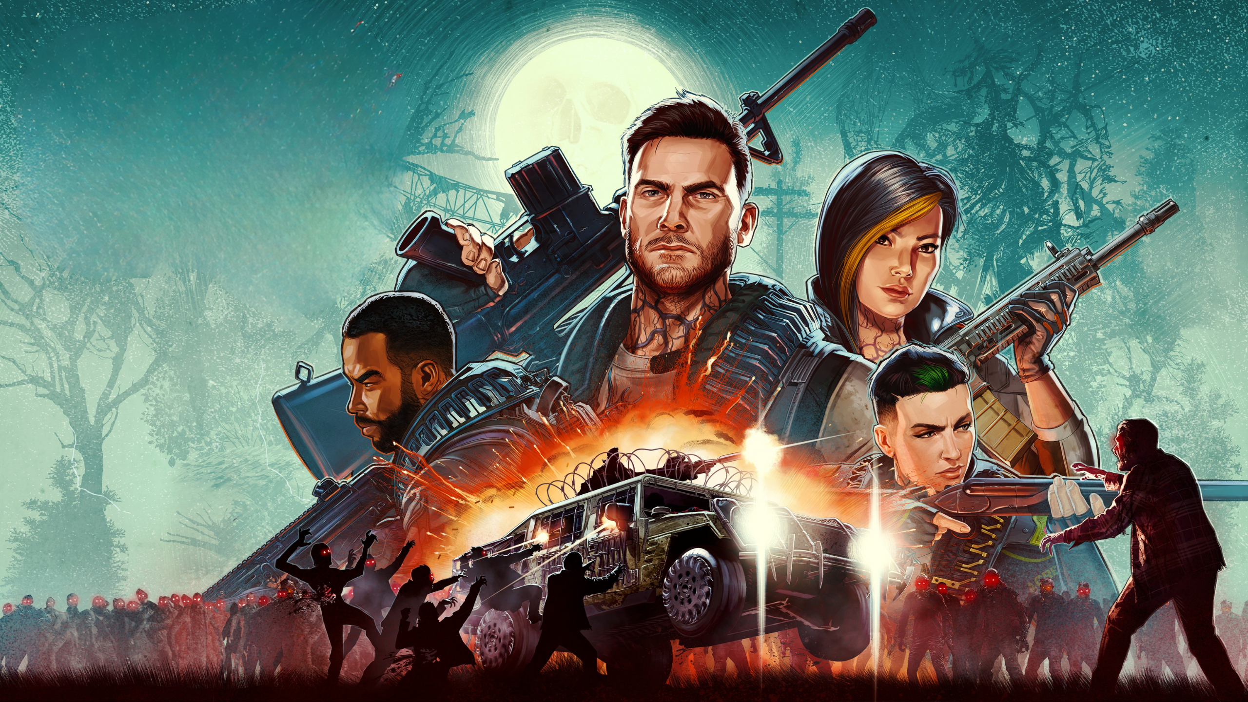 Arte principal de John Carpenter’s Toxic Commando destacando o estilo visual de filme de terror dos anos 80 e o logotipo do jogo.