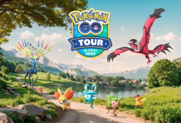Arte oficial do evento Pokémon GO Tour Kalos mostrando os lendários Xerneas e Yveltal sobrevoando o parque Quinta da Boa Vista no Rio de Janeiro.