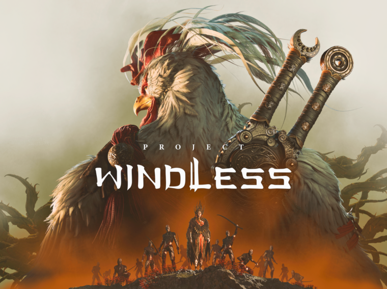 Logotipo oficial de Project Windless sobre arte conceitual de um mundo místico inspirado em The Bird That Drinks Tears.