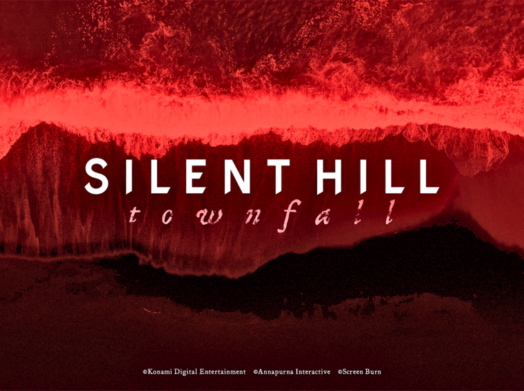 Logo oficial de SILENT HILL: Townfall sobreposto a uma imagem enigmática de uma ilha abandonada.