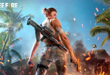 Captura de tela do jogo Free Fire destacando a moeda Diamantes e skins lendárias de personagens.