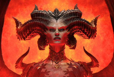 Pôster promocional da expansão Lord of Hatred de Diablo IV, destacando a arte sombria de Mephisto e informações do evento em São Paulo.