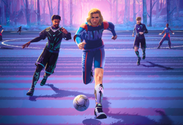Personagem de Rematch usando novos equipamentos e roupas da Temporada 3 em uma arena futurista digital de futebol.