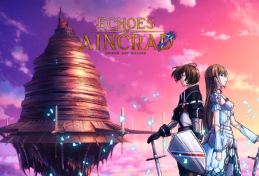 Ilustração principal de Sword Art Online: Echoes of Aincrad mostrando um herói customizado e seu parceiro NPC em uma batalha contra um chefe em Aincrad.