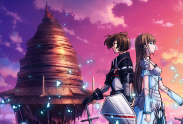 Arte promocional de Sword Art Online: ECHOES OF AINCRAD mostrando um personagem original customizável em primeiro plano com o castelo flutuante de Aincrad ao fundo.