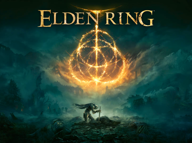 Arte conceitual das Terras Intermédias em alta definição, destacando a Térvore (Erdtree) ao fundo, representando a escala IMAX do filme de Elden Ring.