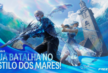 O novo personagem Ray do Free Fire em destaque, usando seu traje de combate azulado e exibindo a interface de sua habilidade de marcação de inimigos