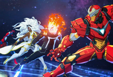 Arte promocional de MARVEL Tōkon: Fighting Souls exibindo heróis da Marvel em estilo artístico de jogo de luta japonês da Arc System Works.