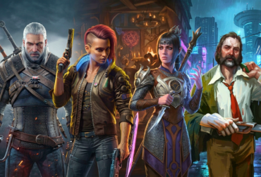 Montagem com os protagonistas de The Witcher 3, Cyberpunk 2077 e Baldur’s Gate 3 em poses de combate, representando os melhores RPGs para o público adulto.