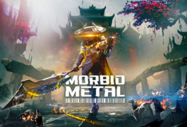 Arte principal do jogo Morbid Metal mostrando os três personagens jogáveis, Flux, Ekku e Vekta, em pose de combate contra um fundo futurista pós-apocalíptico.