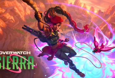 Arte promocional da nova heroína de dano de Overwatch, Sierra, empunhando seus equipamentos tecnológicos durante o evento Operação Grand Mesa.