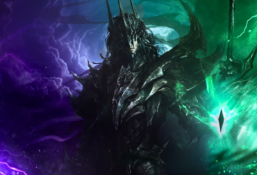 Arte promocional da atualização Dread Blade para o MMORPG AION, destacando a nova classe híbrida e elementos de fantasia.