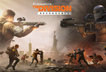 Arte oficial de The Division Resurgence mostrando agentes equipados em uma rua nevada de Nova York com o logotipo da Ubisoft.