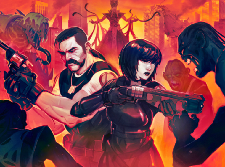 Arte promocional dos agentes Leopoldo e Amber explorando a cidade destruída do Vale do Salento no jogo Vultures.