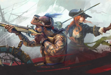 Personagens pirata em Windrose empunhando uma espada e um bacamarte em um navio.