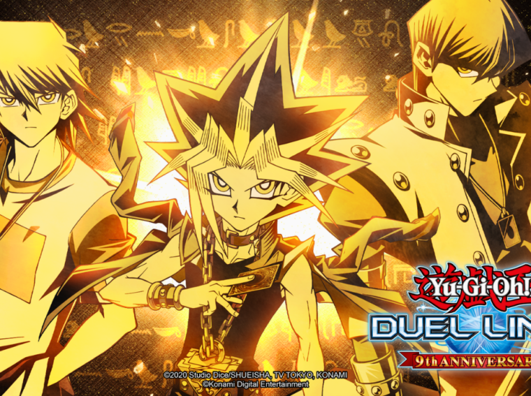 Ilustração oficial de Yu-Gi-Oh! Duel Links mostrando Yami Yugi e Seto Kaiba prontos para um duelo no novo modo Character Deck Duels.