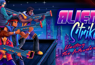 Arte promocional do jogo indie brasileiro Alien Strike, destacando visual inspirado em clássicos dos arcades dos anos 90.