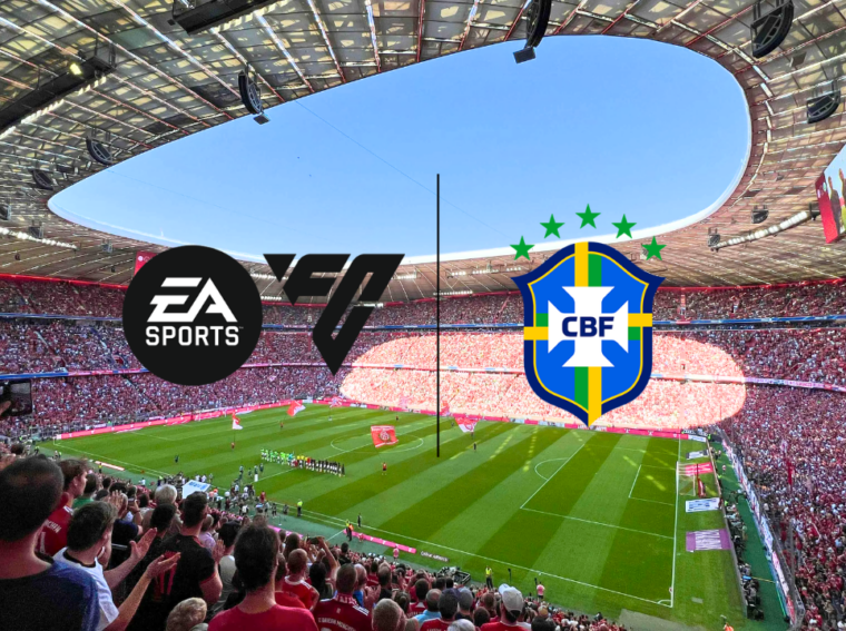Logotipos da EA SPORTS FC 26 e da Confederação Brasileira de Futebol juntos.